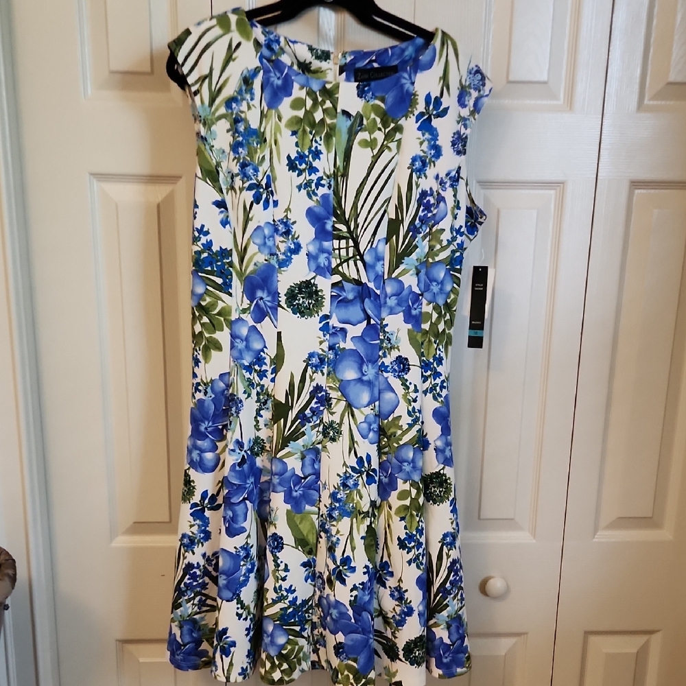 Zarr CollectionFloral Blue and Green And White Women's Dress Sleeveless